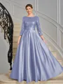 A-line Scoop 3/4 Sleeves Sequin Ankle-Length Satin Mother of the Bride Dress