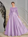 A-line Scoop 3/4 Sleeves Sequin Ankle-Length Satin Mother of the Bride Dress