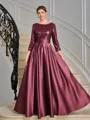 A-line Scoop 3/4 Sleeves Sequin Ankle-Length Satin Mother of the Bride Dress