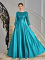 A-line Scoop 3/4 Sleeves Sequin Ankle-Length Satin Mother of the Bride Dress