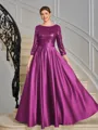 A-line Scoop 3/4 Sleeves Sequin Ankle-Length Satin Mother of the Bride Dress