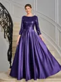 A-line Scoop 3/4 Sleeves Sequin Ankle-Length Satin Mother of the Bride Dress