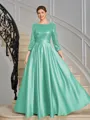 A-line Scoop 3/4 Sleeves Sequin Ankle-Length Satin Mother of the Bride Dress