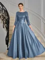A-line Scoop 3/4 Sleeves Sequin Ankle-Length Satin Mother of the Bride Dress