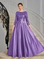 A-line Scoop 3/4 Sleeves Sequin Ankle-Length Satin Mother of the Bride Dress