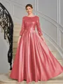 A-line Scoop 3/4 Sleeves Sequin Ankle-Length Satin Mother of the Bride Dress