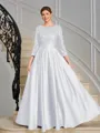 A-line Scoop 3/4 Sleeves Sequin Ankle-Length Satin Mother of the Bride Dress