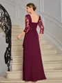 A-line V-neck 3/4 Sleeves Appliques Lace Floor-Length Chiffon Mother of the Bride Dress