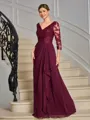 A-line V-neck 3/4 Sleeves Appliques Lace Floor-Length Chiffon Mother of the Bride Dress