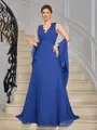 A-line V-neck Appliques Lace Floor-Length Chiffon Mother of the Bride Dress