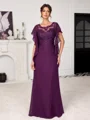 A-line Scoop Short Sleeves Appliques Lace Floor-Length Chiffon Mother of the Bride Dress