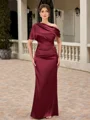 Sheath One-Shoulder Short Sleeves Pleated Floor-Length Silk Like Satin Mother of the Bride Dress