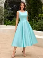 A-line Scoop Tea-Length Satin Mother of the Bride Dress