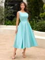 A-line Scoop Tea-Length Satin Mother of the Bride Dress