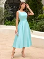 A-line Scoop Tea-Length Satin Mother of the Bride Dress