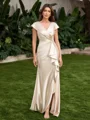 Sheath V-neck Short Sleeves Pleated Floor-Length Mother of the Bride Dress