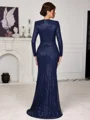 Sheath V-neck Long Sleeves Pleated Floor-Length Mother of the Bride Dress