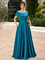 A-line Short Sleeves Floor-Length Charmeuse Mother of the Bride Dress