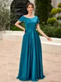 A-line Short Sleeves Floor-Length Charmeuse Mother of the Bride Dress
