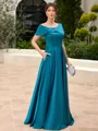 A-line Short Sleeves Floor-Length Charmeuse Mother of the Bride Dress