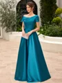 A-line Short Sleeves Floor-Length Charmeuse Mother of the Bride Dress