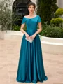 A-line Short Sleeves Floor-Length Charmeuse Mother of the Bride Dress