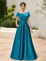 A-line Short Sleeves Floor-Length Charmeuse Mother of the Bride Dress