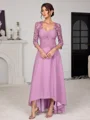 A-line Sweetheart 3/4 Sleeves Appliques Lace Asymmetrical Chiffon Mother of the Bride Dress
