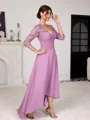 A-line Sweetheart 3/4 Sleeves Appliques Lace Asymmetrical Chiffon Mother of the Bride Dress
