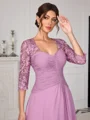 A-line Sweetheart 3/4 Sleeves Appliques Lace Asymmetrical Chiffon Mother of the Bride Dress