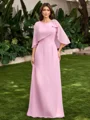 A-line Scoop 1/2 Sleeves Bow Floor-Length Chiffon Mother of the Bride Dress
