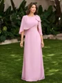 A-line Scoop 1/2 Sleeves Bow Floor-Length Chiffon Mother of the Bride Dress