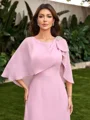 A-line Scoop 1/2 Sleeves Bow Floor-Length Chiffon Mother of the Bride Dress