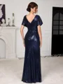 Sheath Scoop Short Sleeves Pleated Floor-Length Sequins Corset Mother of the Bride Dress