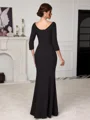 Sheath V-neck 3/4 Sleeves Appliques Lace Floor-Length Stretch Crepe Corset Mother of the Bride Dress