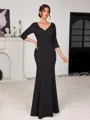 Sheath V-neck 3/4 Sleeves Appliques Lace Floor-Length Stretch Crepe Corset Mother of the Bride Dress