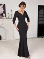 Sheath V-neck 3/4 Sleeves Appliques Lace Floor-Length Stretch Crepe Corset Mother of the Bride Dress
