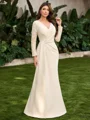 Sheath V-neck Long Sleeves Appliques Lace Floor-Length Stretch Crepe Mother of the Bride Dress