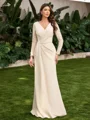 Sheath V-neck Long Sleeves Appliques Lace Floor-Length Stretch Crepe Mother of the Bride Dress