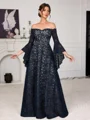 A-line Off-the-Shoulder Long Sleeves Floor-Length Lace Corset Mother of the Bride Dress