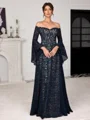 A-line Off-the-Shoulder Long Sleeves Floor-Length Lace Corset Mother of the Bride Dress