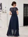 A-line Scoop Short Sleeves Appliques Lace Asymmetrical Chiffon Mother of the Bride Dress
