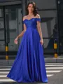 A-line Off-the-Shoulder Appliques Lace Floor-Length Satin Chiffon Porm Dress