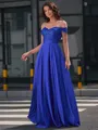 A-line Off-the-Shoulder Appliques Lace Floor-Length Satin Chiffon Porm Dress