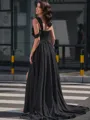 A-line One-Shoulder Appliques Lace Sweep Train Chiffon Corset Porm Dress