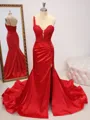 Sheath One-Shoulder Appliques Lace Court Train Silk Like Satin Corset Porm Dress