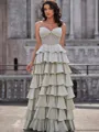 A-line Sweetheart Cascading Ruffles Floor-Length Stretch Crepe Corset Porm Dress
