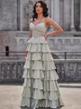 A-line Sweetheart Cascading Ruffles Floor-Length Stretch Crepe Corset Porm Dress