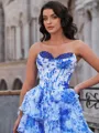 A-line Sweetheart Cascading Ruffles Sweep Train Corset Porm Dress