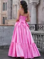 A-line Straight Bow Floor-Length Taffeta Corset Porm Dress